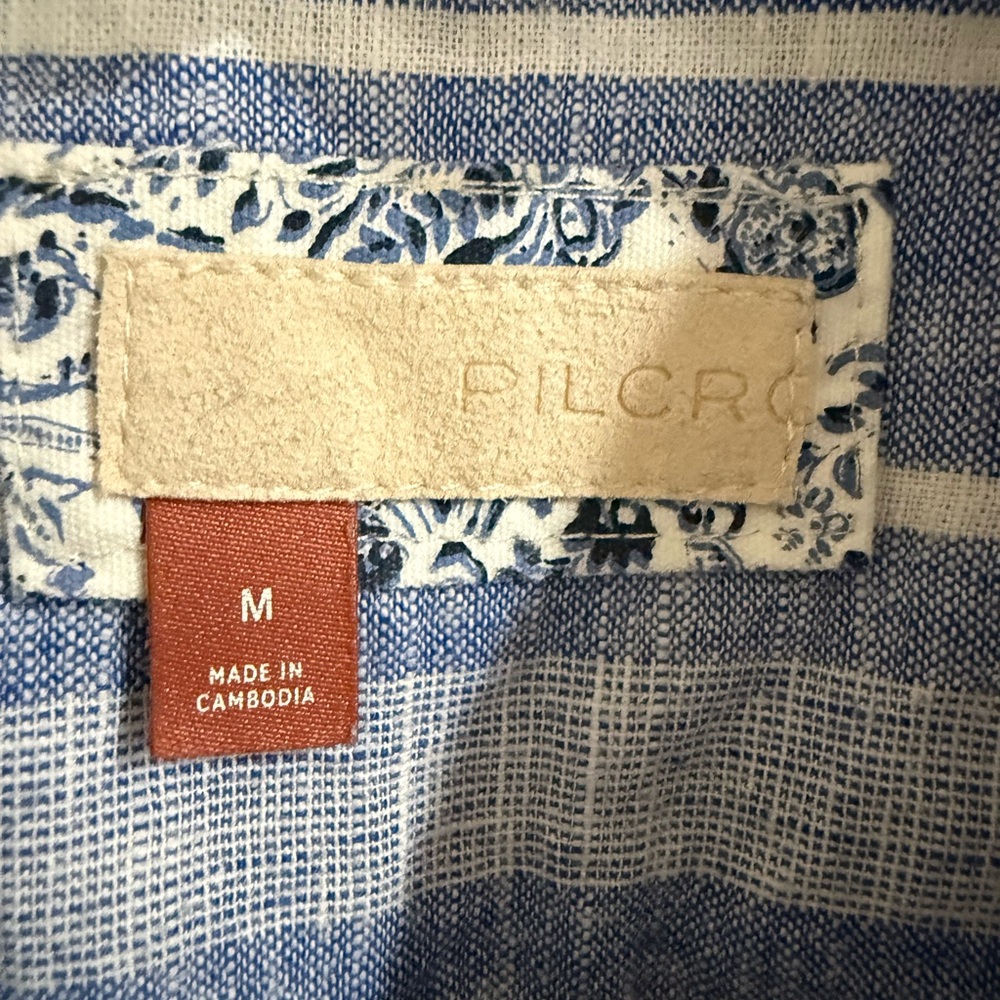 Anthropologie Pilcro Linen Henley Surf Shirt Blue Stripe V-Neck Top M - Picture 4 of 8